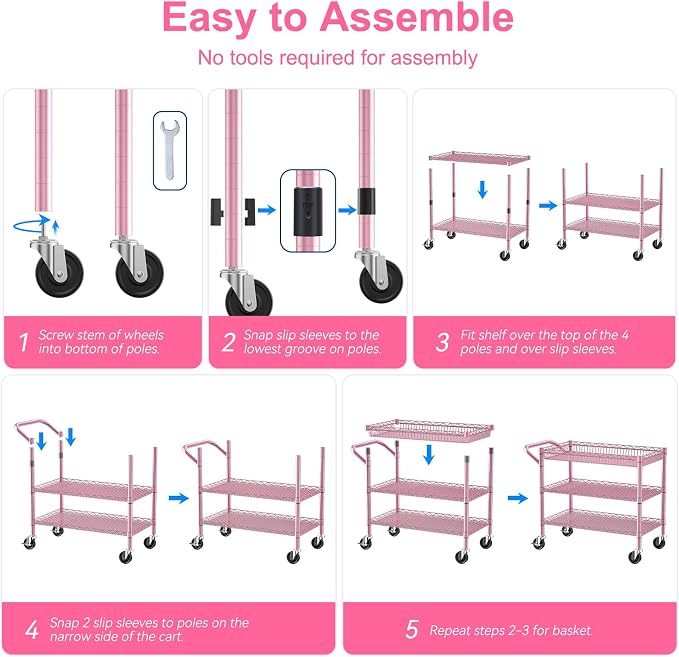 WDT Pink Rolling Utility Cart - Image 8