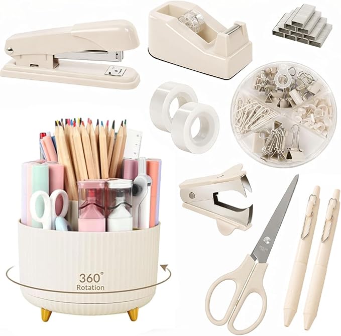 SKYDUE Desk Organizer Set with 360° Rotating Pen Holder, Office Supplies Kit by SKYDUE