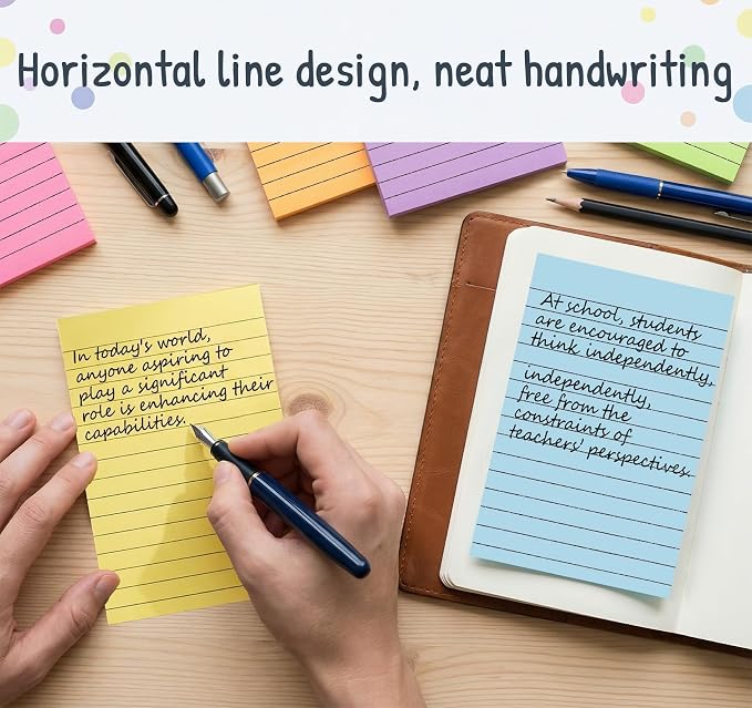 Lined Sticky Notes 4x6 in Post, 10 Pack Bright Large Ruled Post Stickies - Image 3