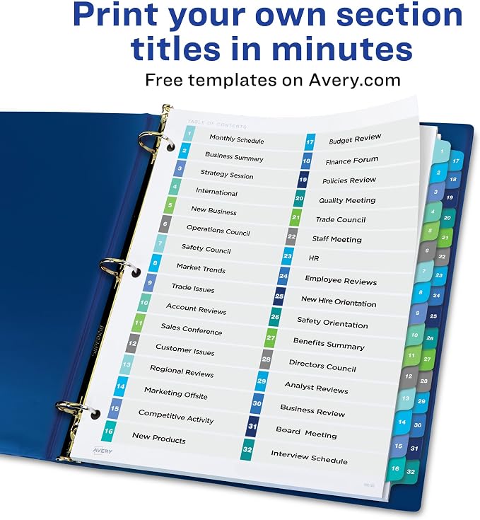Avery Double Column Dividers for 3 Ring Binders, 32 Tabs per Set, Customizable - Image 2