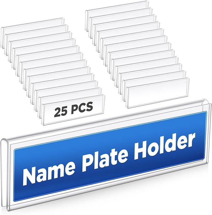 Wonderjune 25 Pack Plastic Cubicle Name Plate Holder 8.5" Wide x 2" High Glass by Wonderjune
