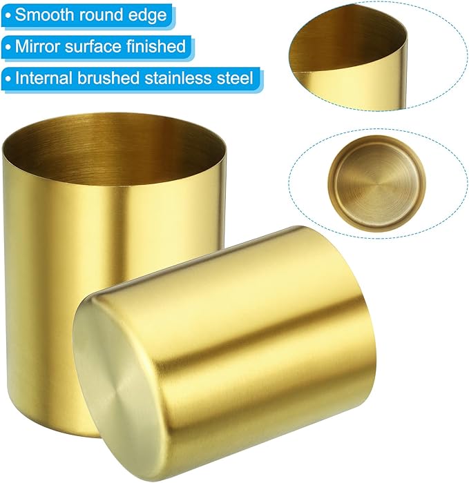 PATIKIL Pencil Holder, 3 Pack Pen Holder for Desk Stainless Steel Pencil Holders Cup Organizer Makeup Brush Holder for Desk Accessories, Golden-DeskLoop Office