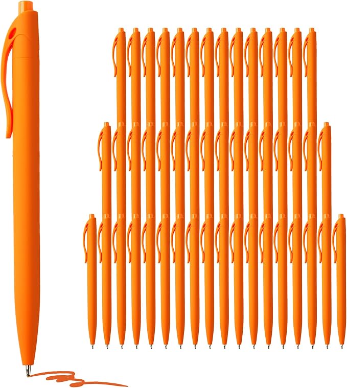 deegtran Pens Bulk, 50 Pack No Bleed Orange Click Pen, Wholesale Retractable by DEEGTRANPENS