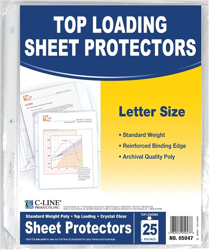 C-Line Top Loading Standard Weight Poly Sheet Protectors, 8.5 x 11 Inches by C-Line
