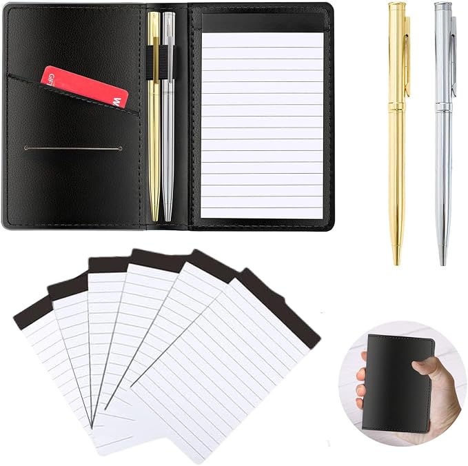 9 Pieces Mini Pocket Notepad Set, Included Leather Pocket Note Pad Holder by JNOMOW