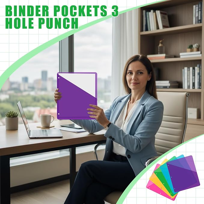 Maitys 50 Pack Binder Pockets 3 Hole Punch Clear Plastic Document Folders - Image 6