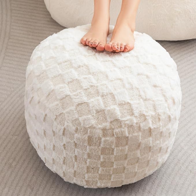 HIGOGOGO Round Stuffed Pouf Ottoman, Plaid Poufs by HIGOGOGO