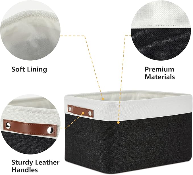 DULLEMELO Canvas Storage Bin with Handles, Fabric Bins for Shelves, Bedroom, Office,Nursery,Fabric Storage Baskets for Toys, Clothes,Gift(3-Pack Medium-15 inch X 11 inch X 9.5 inch , White&Black)-DeskLoop Office