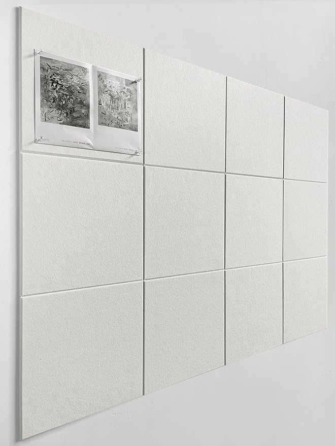 Large Cork Board Alternative - 12-Pack Felt Wall Tiles with Safe Removable Adhesive Tabs, Cork Wall Tiles Bulletin Board Home Office Essentials - Warm White-DeskLoop Office