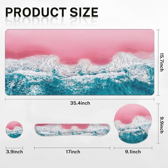 Britimes Blue Sea Keyboard Mouse Pad Set Pink Sand Beach 4in1 Large - Image 2