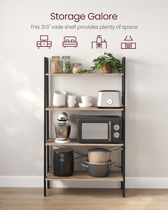 VASAGLE Ladder Shelf, 4-Tier Bookshelf, Storage Rack, Bookcase with Steel Frame, for Living Room, Home Office, Kitchen, Bedroom, Industrial Style, Camel Brown and Ink Black ULLS144B50-DeskLoop Office