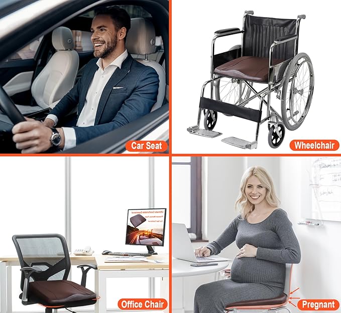 Car Seat Cushion, Comfort Memory Foam Car Cushions for Driving - Sciatica & Lower Back Pain Relief, Driver Seat Pillow for Auto, Office Chair, Wheelchair - Classic Brown-DeskLoop Office