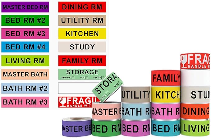 960 Count Moving Labels 14 Different Living Spaces by Labelebal