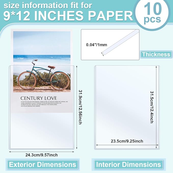 Jecery 10 Pcs 9 x 12'' Rigid Print Protectors Clear Rigid Plastic Paper Page - Image 2