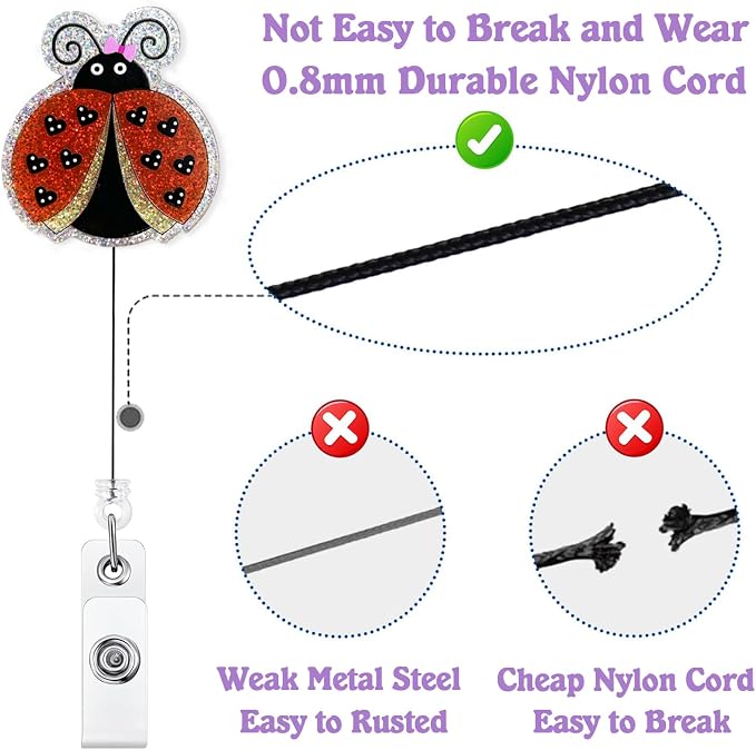Glitter Ladybug Badge Reel Retractable - Image 4