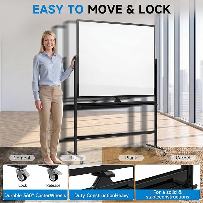 Rolling Whiteboard 60"x48" Magnetic Dry Erase Board - Image 4