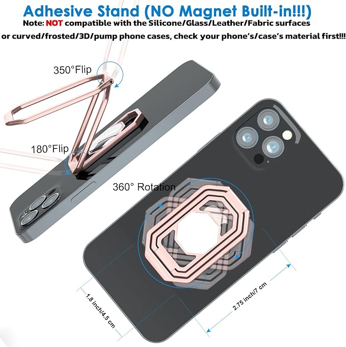 Phone Ring Holder Finger Kickstand, 360° Rotation Metal Phone Grip - Image 3