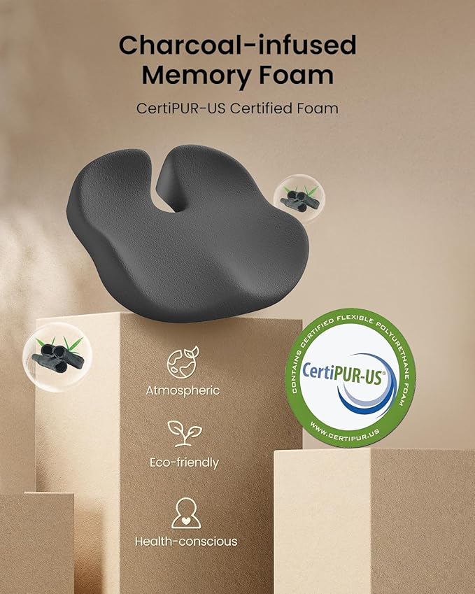 ProtoArc Extra Large Seat Cushions for Office Chairs, Ergonomic Memory Foam Seat Cushion for Home, Extra Cover, Car Seat Cushions for Driving, Pressure Relief Pad for Sciatica - Black-DeskLoop Office