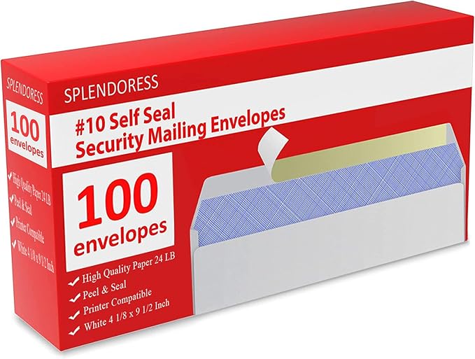 #10 Envelopes Letter Size Self Seal | 100 Business Mailing Security Peel and by Splendoress