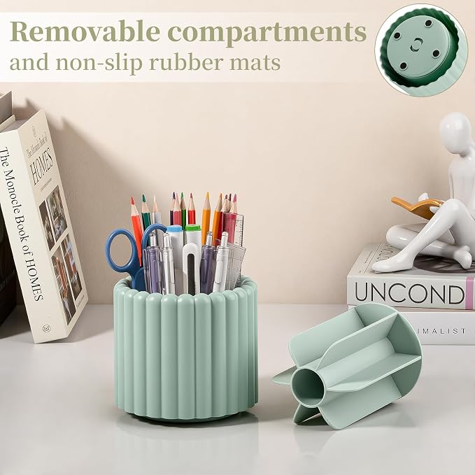 Anyoifax 360° Rotating Pen Holder 7 Slots Desk Organizer Removable Pencil Cup - Image 2