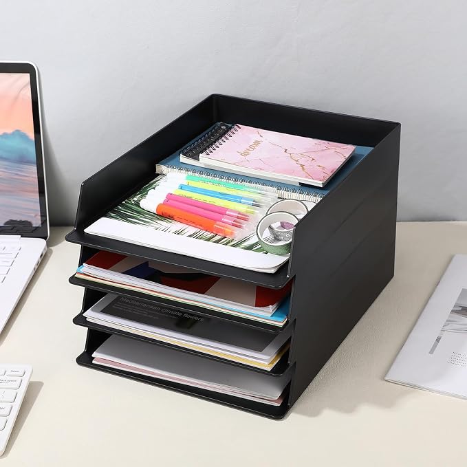 Wenqik 6 Pcs Stackable Paper Trays Rectangular Plastic Desk Holder Desktop - Image 7