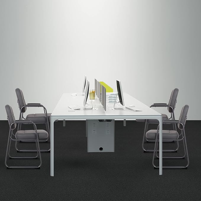 CLATINA Waiting Room Guest Chair with Bonded Leather Padded Arm Rest for Office Reception and Conference Desk Black with Sled Base Grey 1Pack-DeskLoop Office