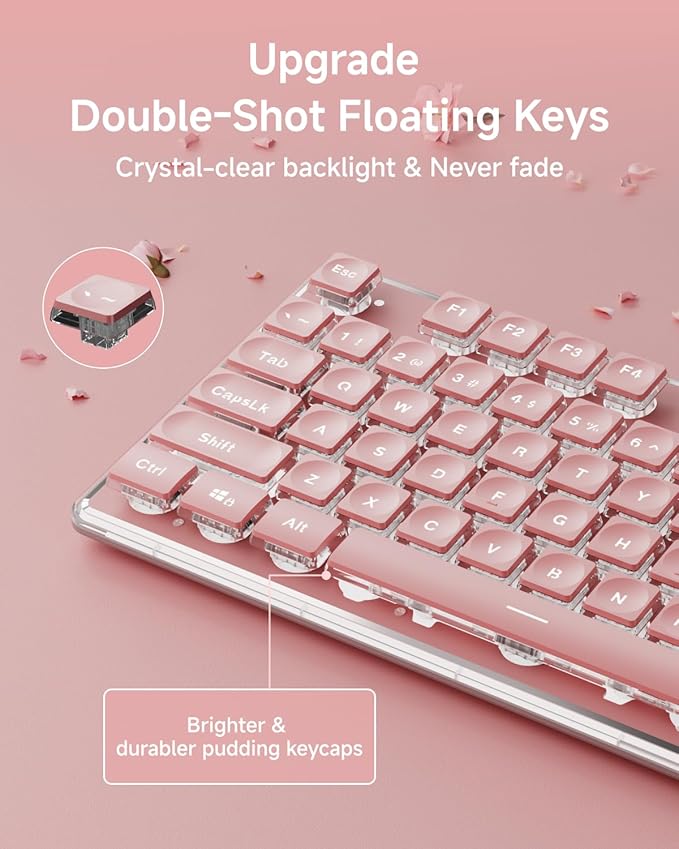 V3 Wireless Keyboard and Mouse with Single Backlit, Metal Panel, Bluetooth/2.4G Rechargeable Computer Keyboard and Mouse Combo Silent Lighted Full Size Cute Keyboards-Pink-DeskLoop Office