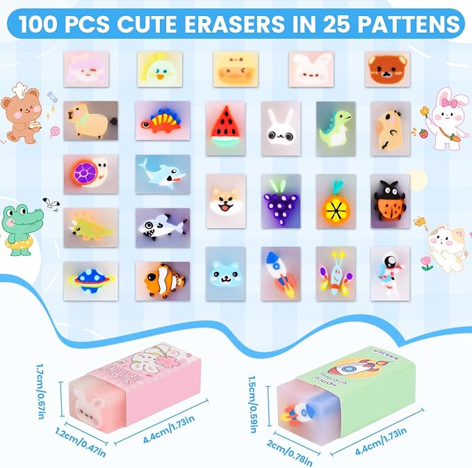 LiYiQ 100 Pcs Cute Eraser for Kids Bulk Kawaii Erasers for Classroom Fun - Image 2