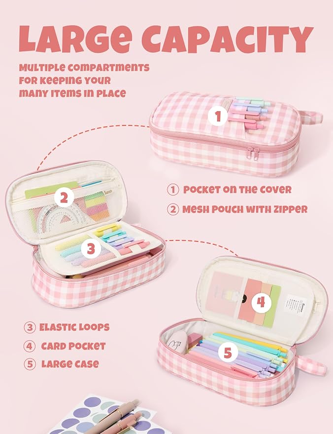 SUNEE Cute Pencil Case, Large Colored Pencil Pouch, Aesthetic Pen Bag - Image 3