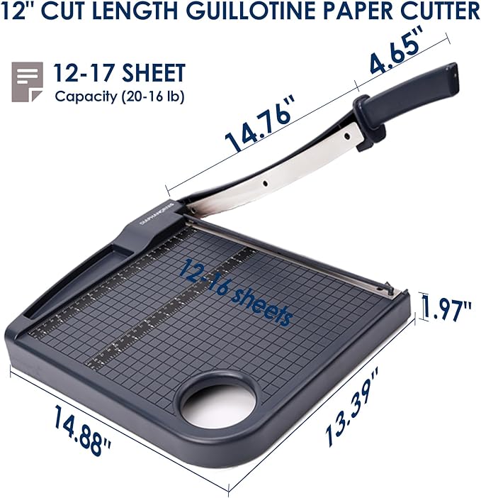 Paper Cutter,Heavy Duty Guillotine Paper Trimmer with Portable Base DesignandSafety Guard/Blade Lock,12" Cut Length Paper Slicer with17PCS Capacity,Cardstock/Laminating/Cardboard/Photos/Vinyl,(Grey)-DeskLoop Office