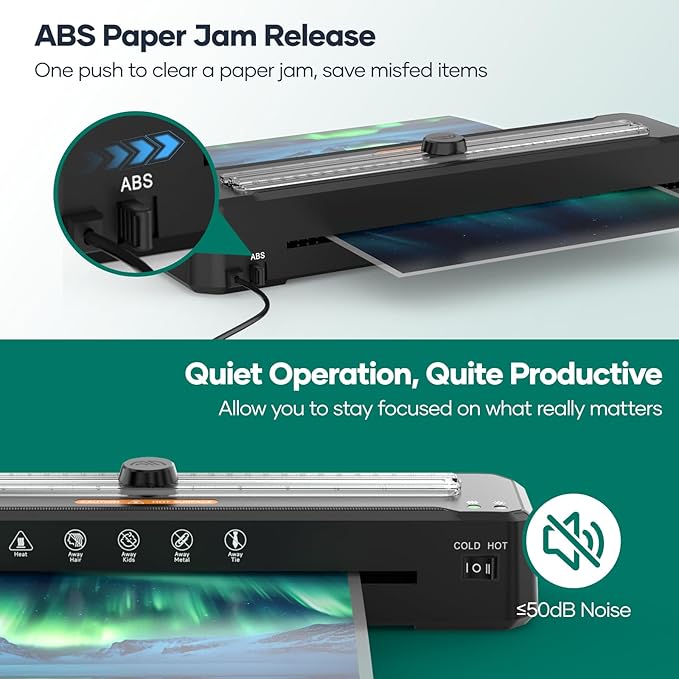 Laminator Machine A3 with 50 Laminating Sheets, Laminator Thermal and Cold with Paper Trimmer Corner Rounder, High-Speed Jam-Free, Low-Noise 13-Inch Laminating Machine(Black)-DeskLoop Office