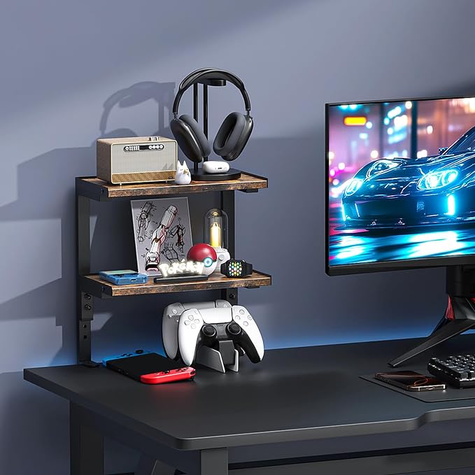 2-Tier Desk Shelf Desk Organization, Wood | Expandable Under Desk Storage Clamp - Image 4