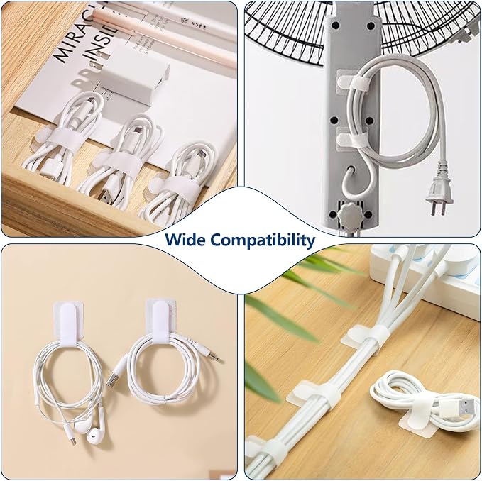 Abnii 50 PCS Hook and Loop Cable Ties, Under Desk Cable Management, Self - Image 8