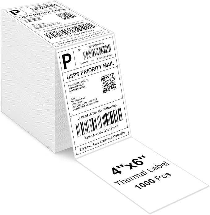4x6 Thermal Labels - Waterproof Shipping Stickers for Thermal Printers, All-Purpose Label Stickers, White, 1000/Pack (1-Pack)-DeskLoop Office