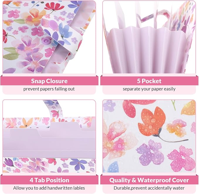 SKYDUE Accordion File Organizer, Floral Expanding File Folders - Image 3