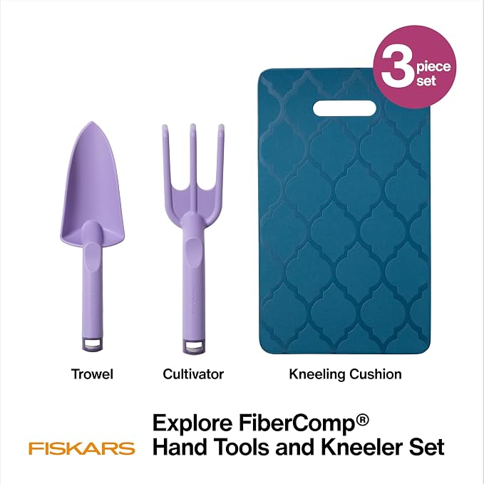 Fiskars 3-Piece Gardening Set, Explore Collection Hand Tools and Kneeler - Image 2