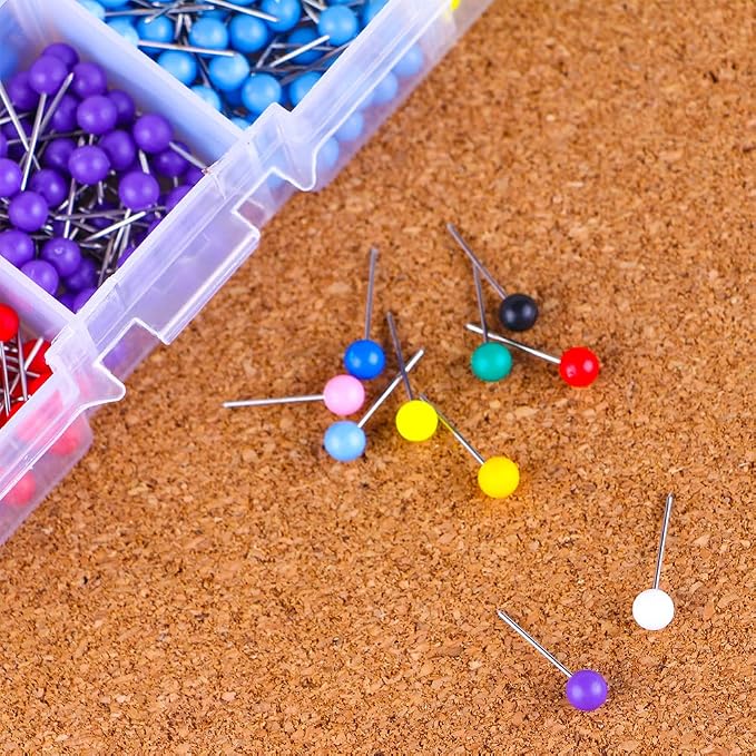 Push Pins Map Tacks Marking Pins 1/8-Inch Plastic Beads Head, 10 Assorted Colors - Image 7
