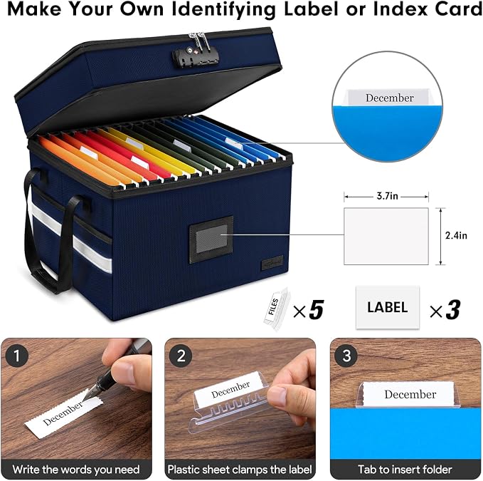 Fireproof Document Box with Lock, 2-Layer File Box Storage Organizer with 5 - Image 5