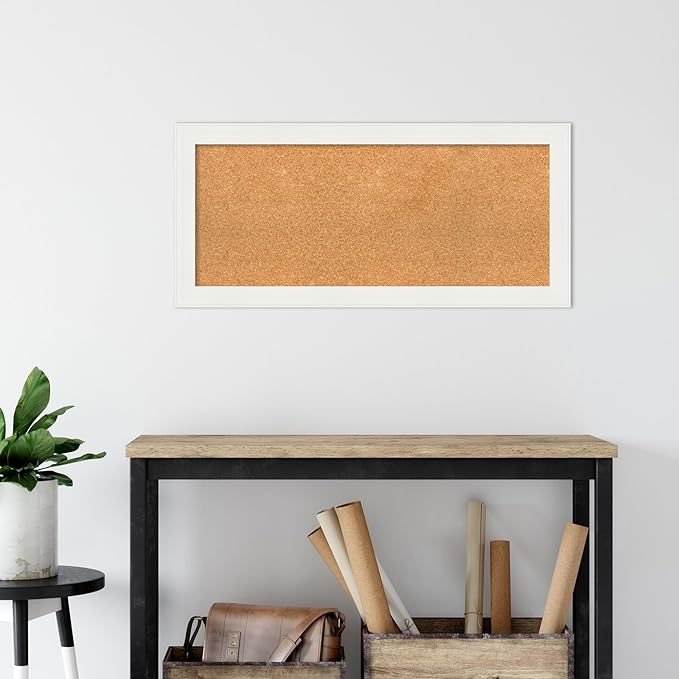Amanti Art Natural Cork Board for Wall, 17x37 Vision Board with White Frame, Medium Corkboard Office Decor for Home Organization, Casual Corkboard Pinboard to Display Items for Home Organization in-DeskLoop Office