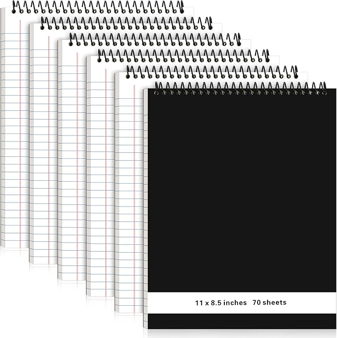 6 Pcs Legal Pad Top Spiral Bound Notebook 70 Sheets Wirebound Notepad Double Sided Ruled Memo Steno Book with Stiff Back Cover for Business(8.5 x 11 Inches,No Holes,White)-DeskLoop Office