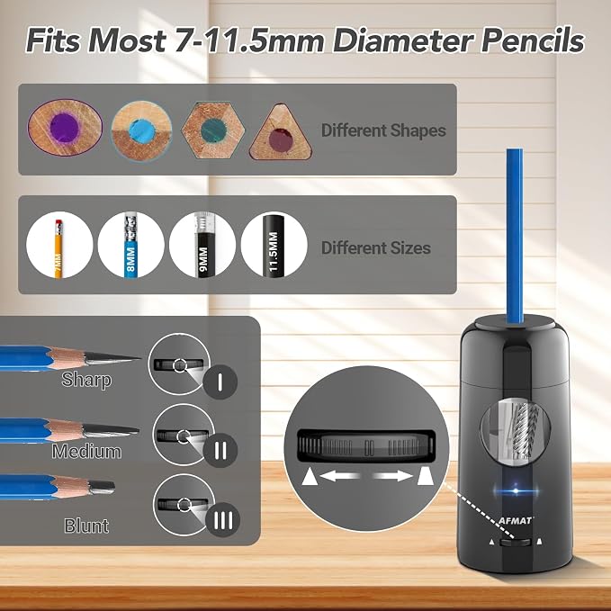 AFMAT Electric Pencil Sharpener, Rechargeable Fully Automatic Pencil Sharpener - Image 3