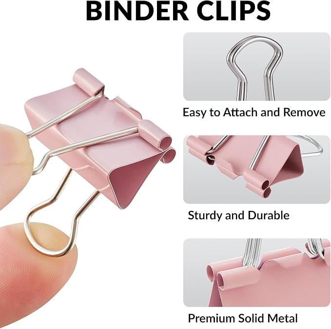 NEEWAY 100 Count Binder Clips Assorted Sizes, Paper Binder Clips, Metal Paper - Image 3