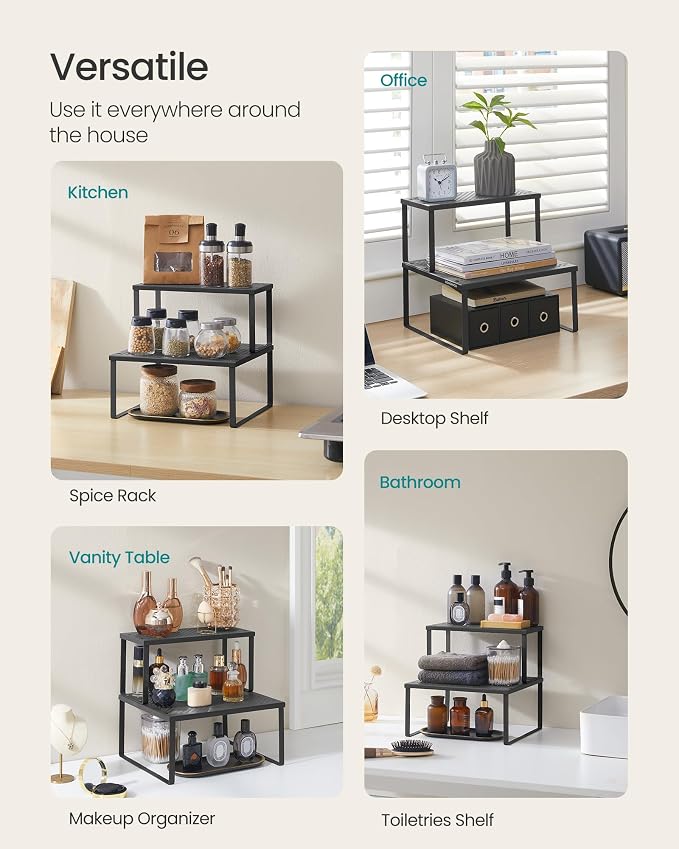 SONGMICS Spice Racks, Countertop Organizers, Shelf Risers, Expandable, Ink - Image 5