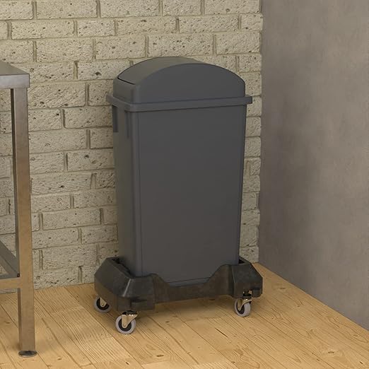 23 Gallon Gray Slim Jim Trash Can with Swing Top Lid and Dolly-DeskLoop Office