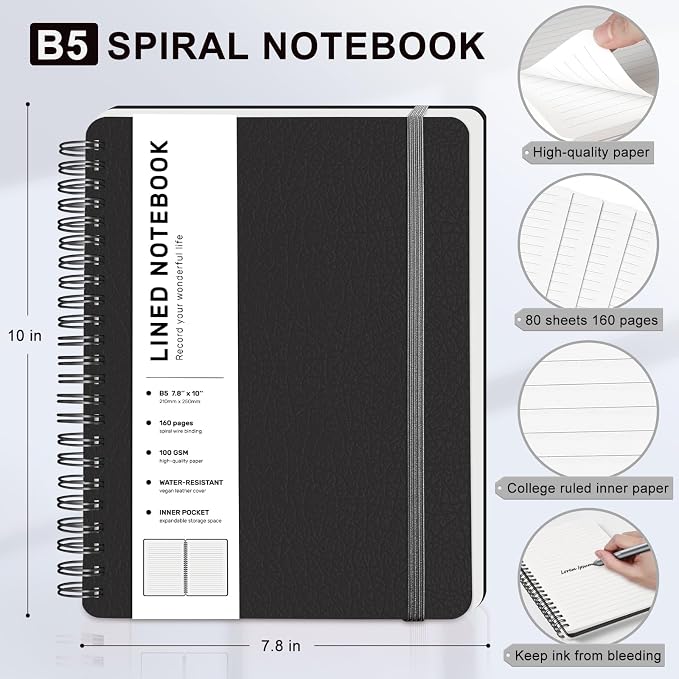 Lined Spiral Journal Notebook, B5 Spiral Notebook, 7.8''×10'' Journaling - Image 2