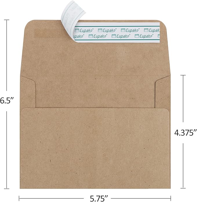 Eupako A2 Brown Paper Envelopes 100 Pack 4.375x5.75" Invitation Envelopes Self - Image 2