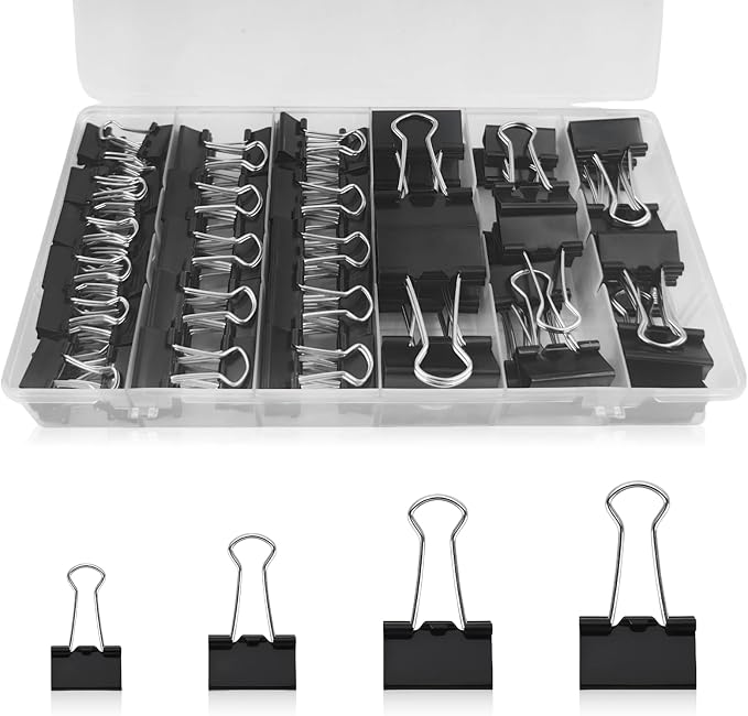 110PCS Black Binder Clips Assorted Sizes, 4 Sizes Large Medium Small Mini Paper by Unknown