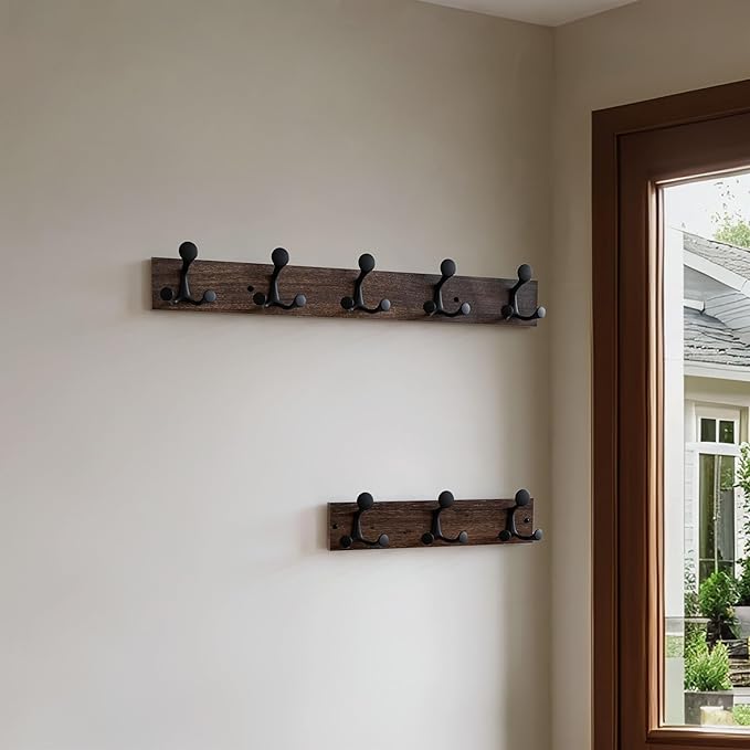 SKOLOO 30-Inch Wood Burnt Coat Rack Wall Mount with 5 Triple Hooks - Ideal for Family Entrances, Classrooms, and Pet Supplies Storage - Perfect Coat Hooks for Wall-DeskLoop Office