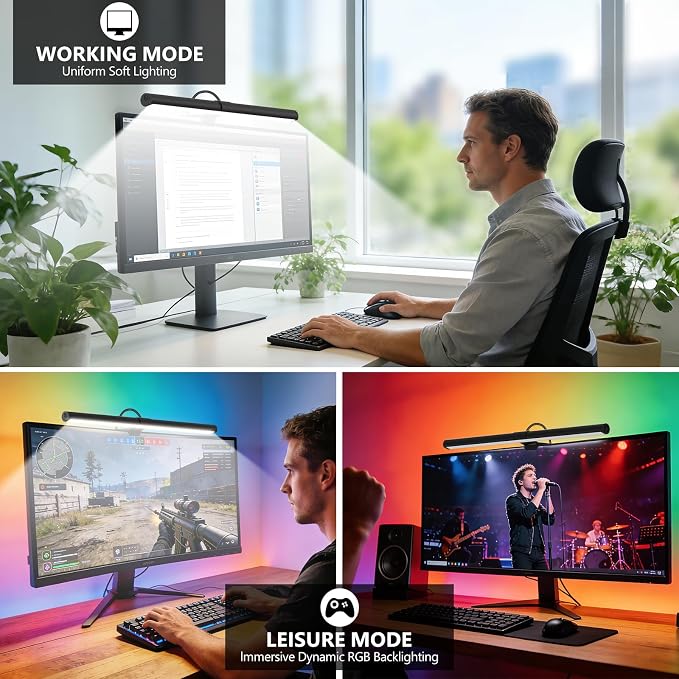 RGB Monitor Light Bar, Eye-Care Dual Light Reading Screen Lamp, 9 Modes Gaming - Image 7