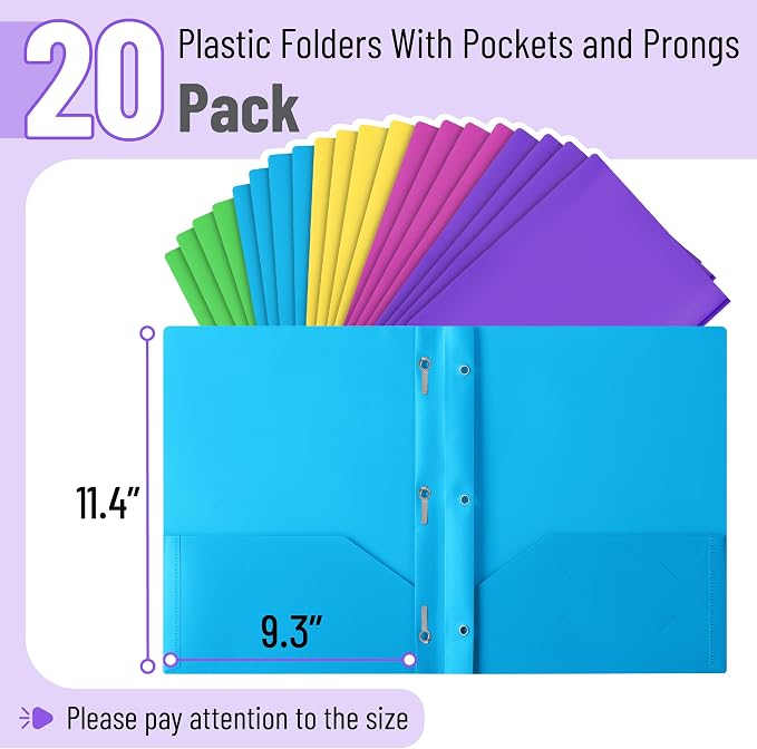 Mr. Pen- Plastic Folders with Pockets and Prongs, 20 Pack, Letter Size | - Image 2